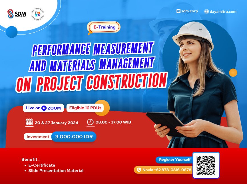 Performance Measurement and Materials Management on Project Construction - January 2024 (E-Training)